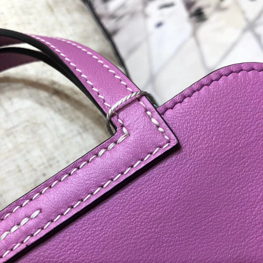 爱马仕新款女包 Hermes mini Halzan 浅紫色Swift牛皮手提斜挎包