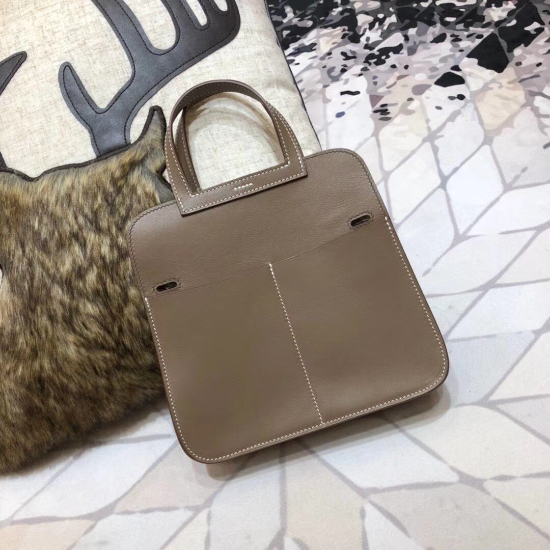 爱马仕包包价格 Hermes mini Halzan 大象灰Swift牛皮手提包