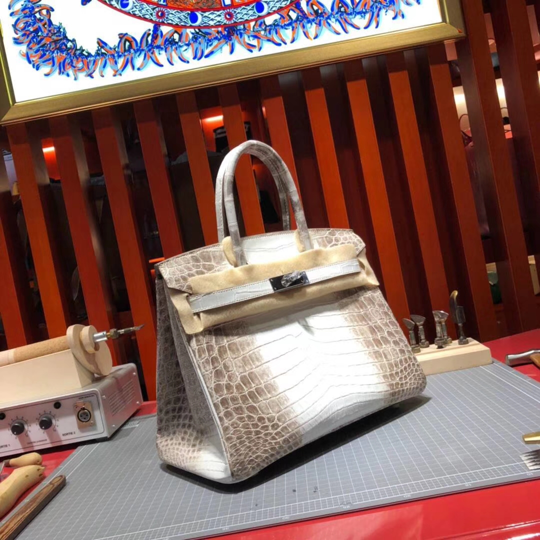 Hermes Birkin30CM 爱马仕喜马拉雅两点鳄鱼皮铂金包 银扣