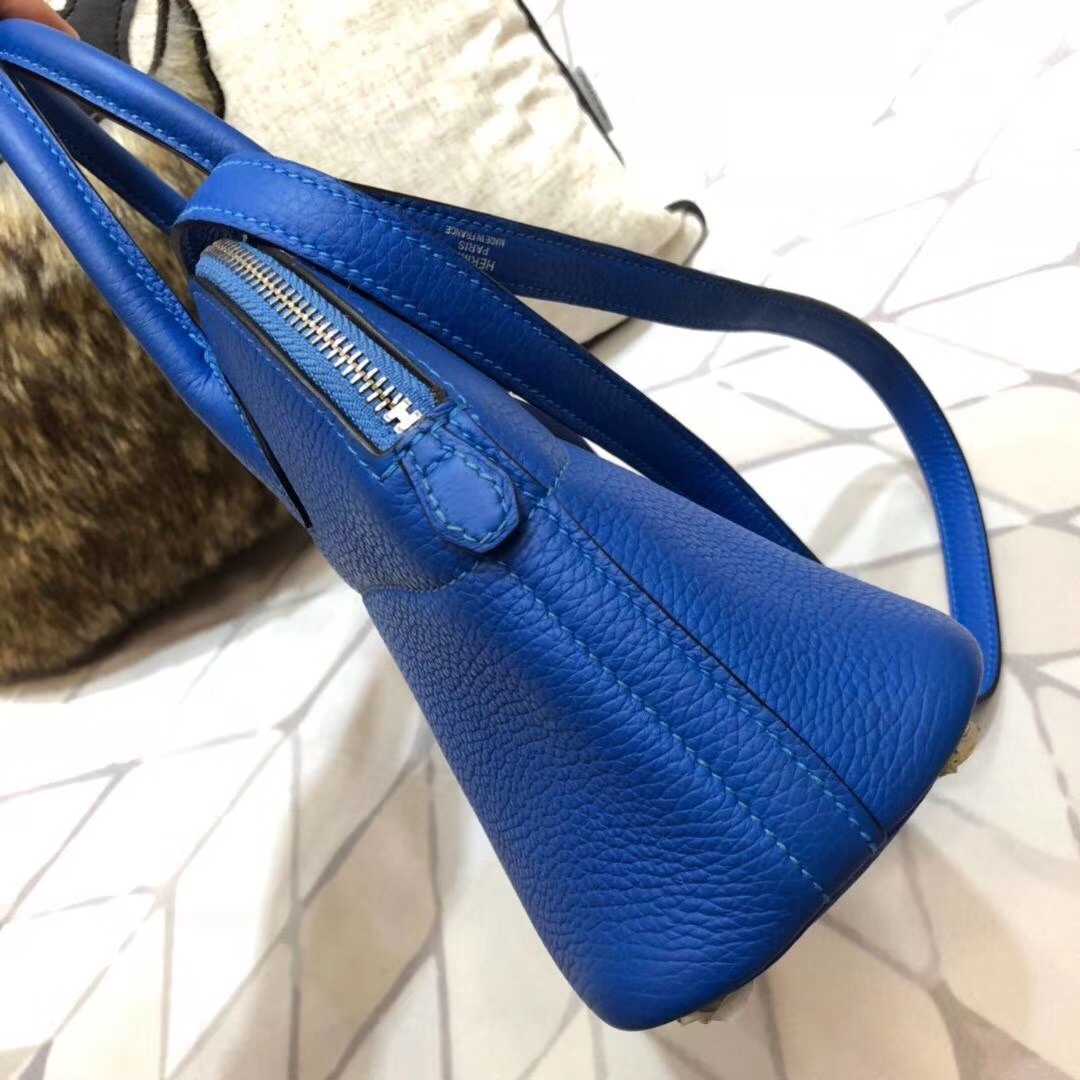 Hermes新款女包 爱马仕希腊蓝Togo牛皮保龄球包Bolide27CM