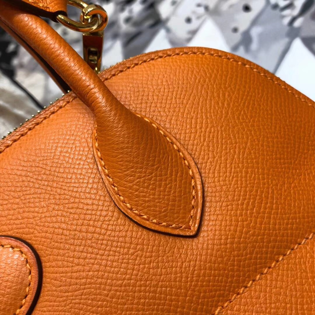 Hermes Bolide27CM 爱马仕橙色顶级Epsom牛皮保龄球包 金扣