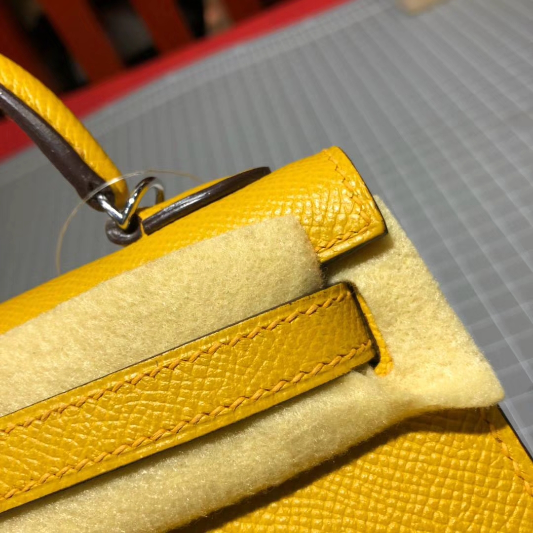 爱马仕包包官网 Hermes Minikelly2代 琥珀黄原厂Epsom牛皮迷你凯莉包2代