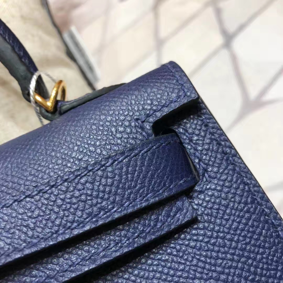 Hermes Minikelly2代 爱马仕原厂Epsom牛皮迷你凯莉包2代 宝石蓝 金扣