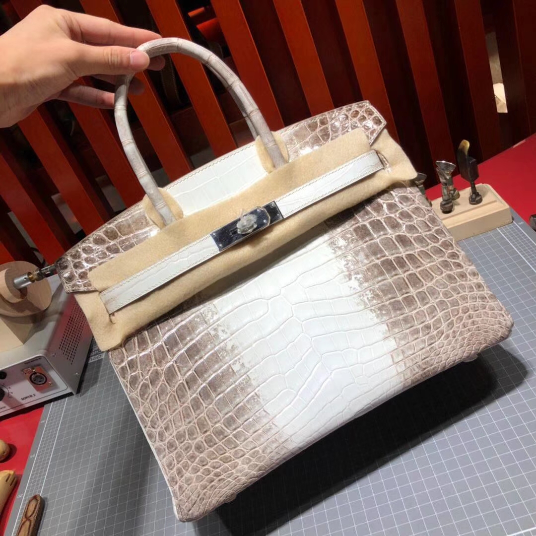 Hermes Birkin30cm 爱马仕喜马拉雅亮光两点鳄鱼皮铂金包 银扣