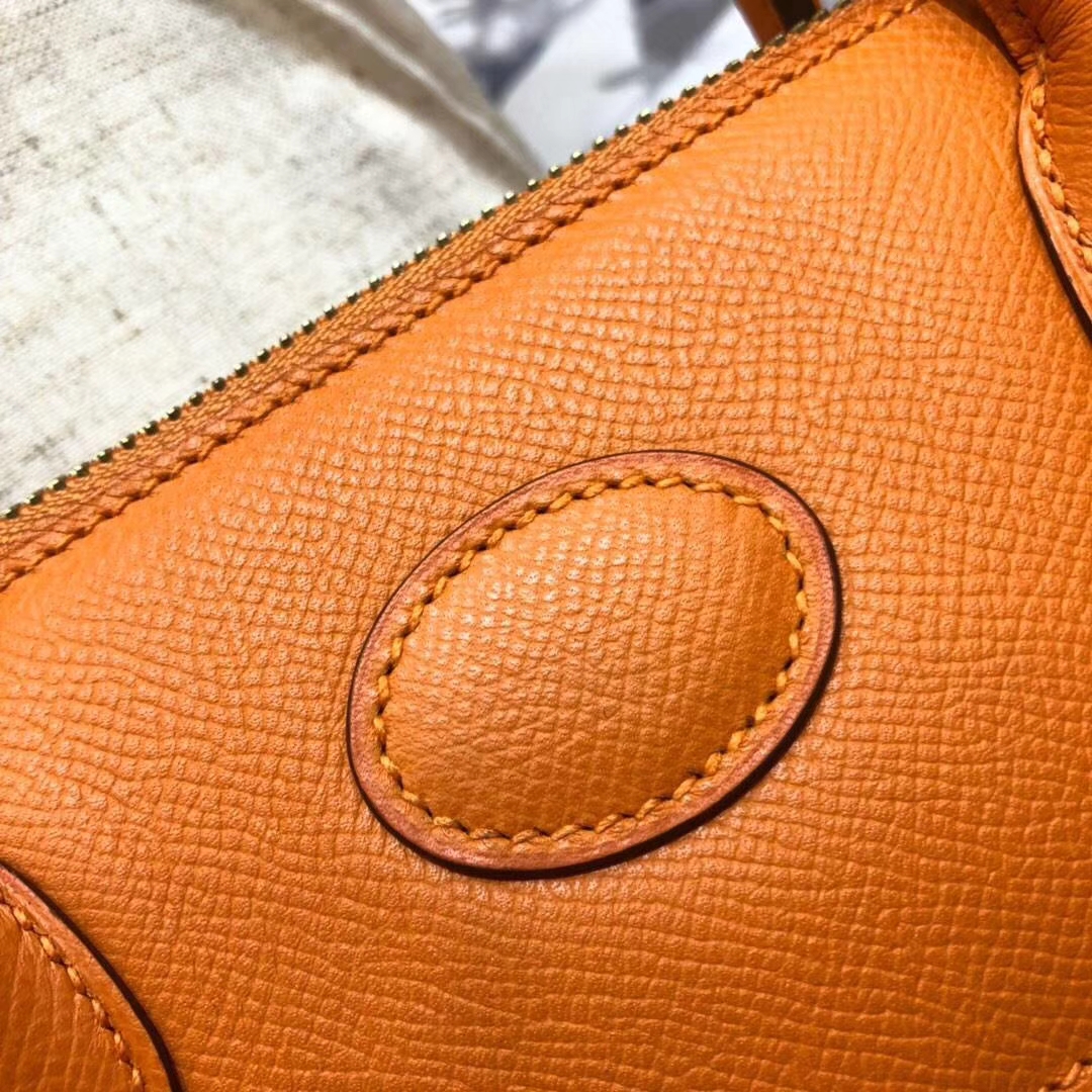 Hermes Bolide27CM 爱马仕橙色顶级Epsom牛皮保龄球包 金扣