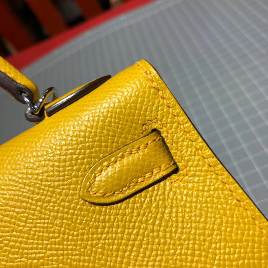 爱马仕包包官网 Hermes Minikelly2代 琥珀黄原厂Epsom牛皮迷你凯莉包2代