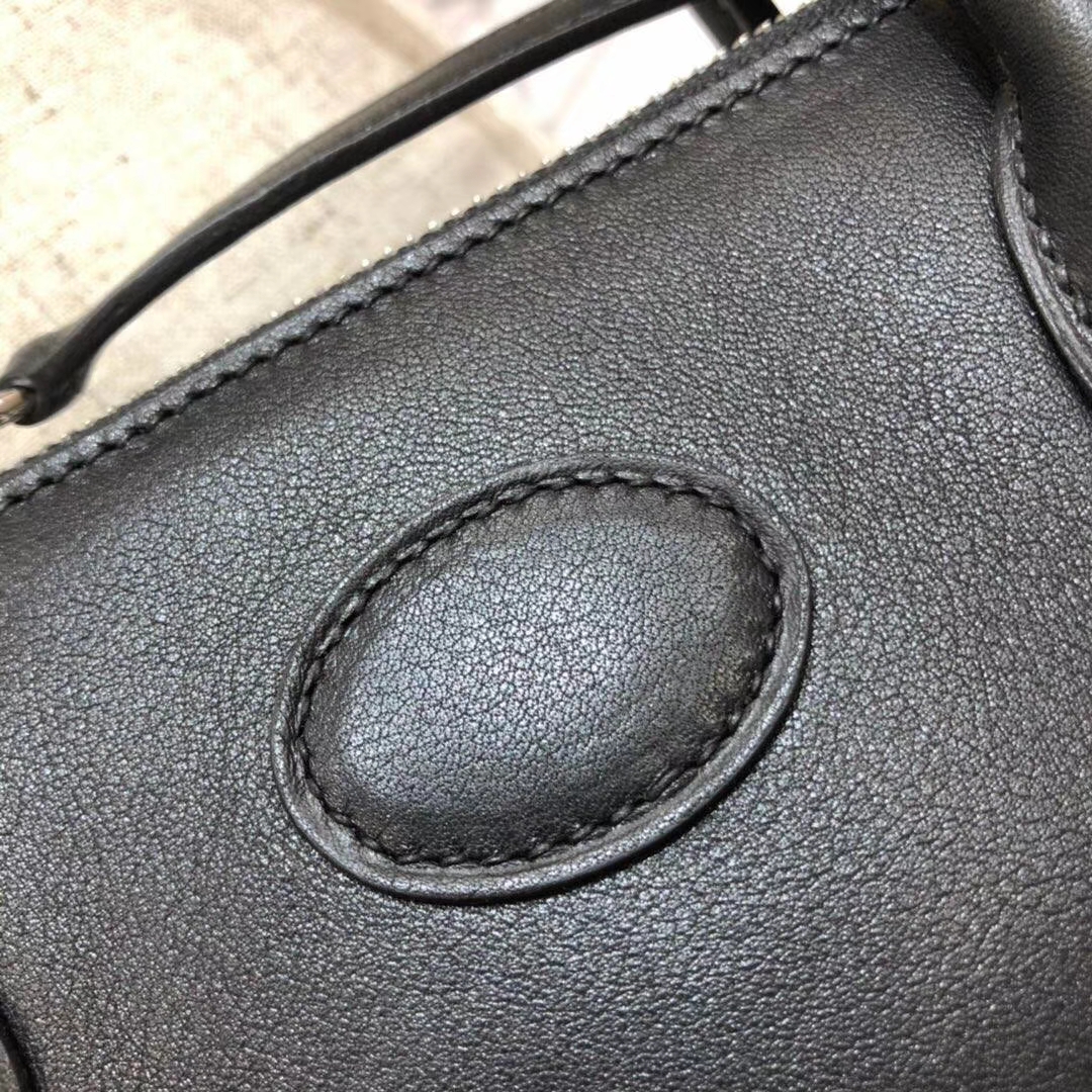 爱马仕包包官网 Hermes爱马仕黑色Swift牛皮保龄球包Bolide27CM 银扣