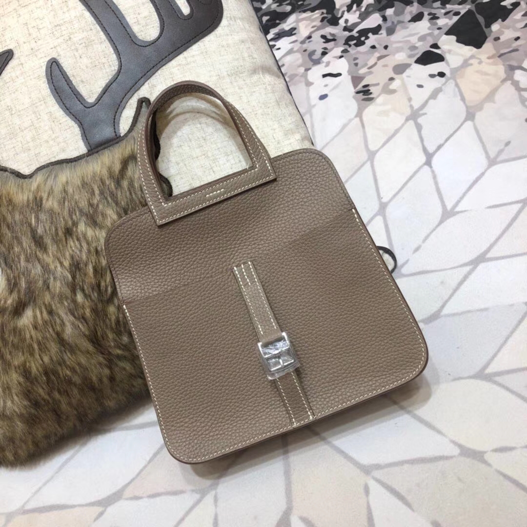 爱马仕新款包包 Hermes mini Halzan 大象灰TC牛皮手提斜挎两用包