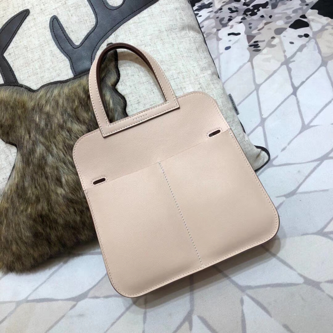 爱马仕手提包 Hermes mini Halzan 裸粉色Swift牛皮手提斜挎包