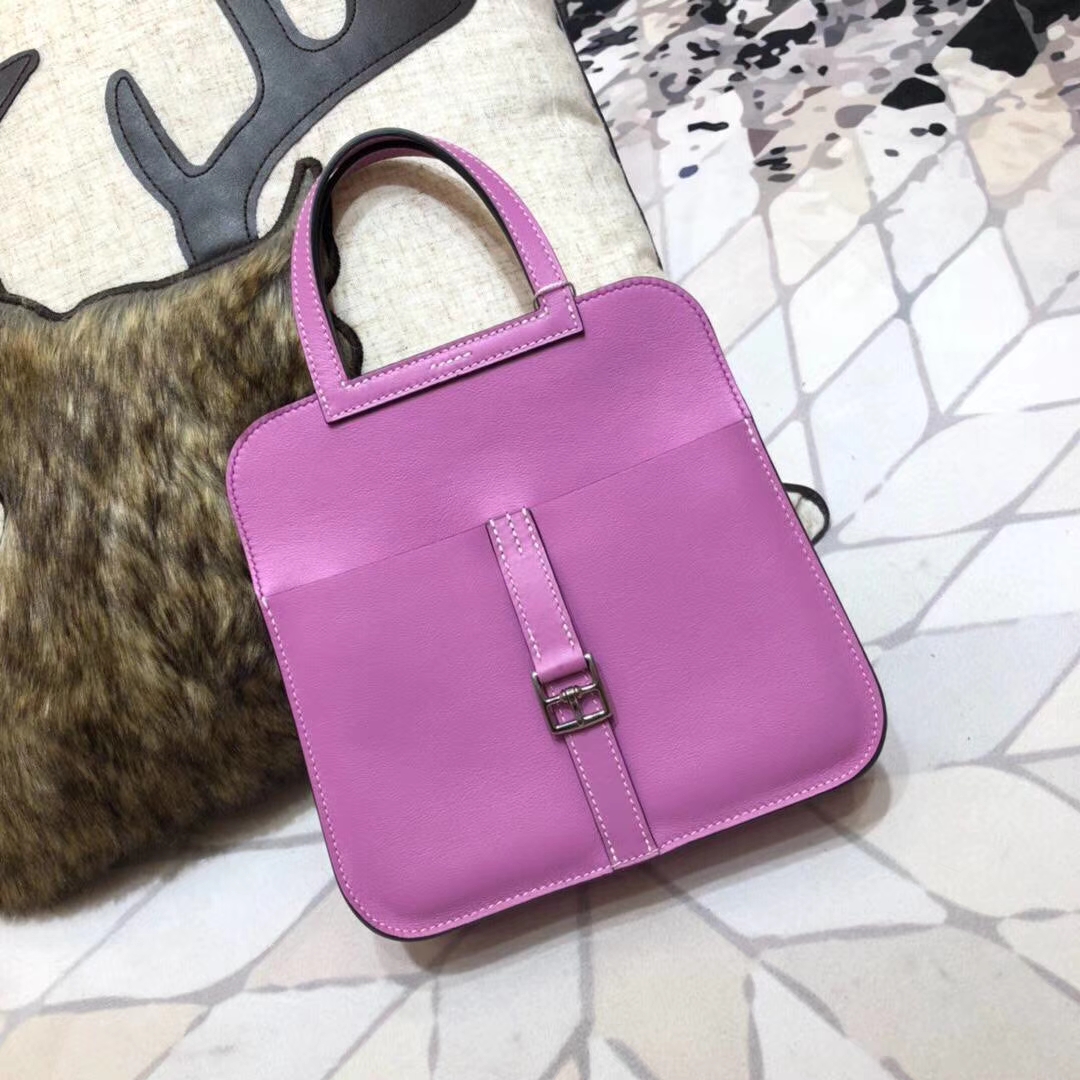 爱马仕新款女包 Hermes mini Halzan 浅紫色Swift牛皮手提斜挎包