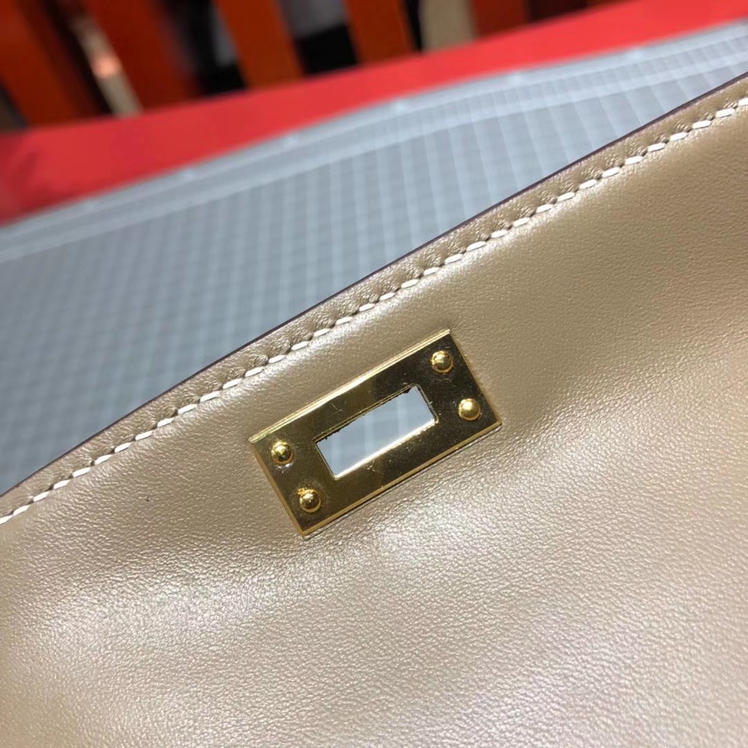 Hermes Minikelly2代 爱马仕顶级山羊皮迷你凯莉包2代19CM 大象灰 金扣