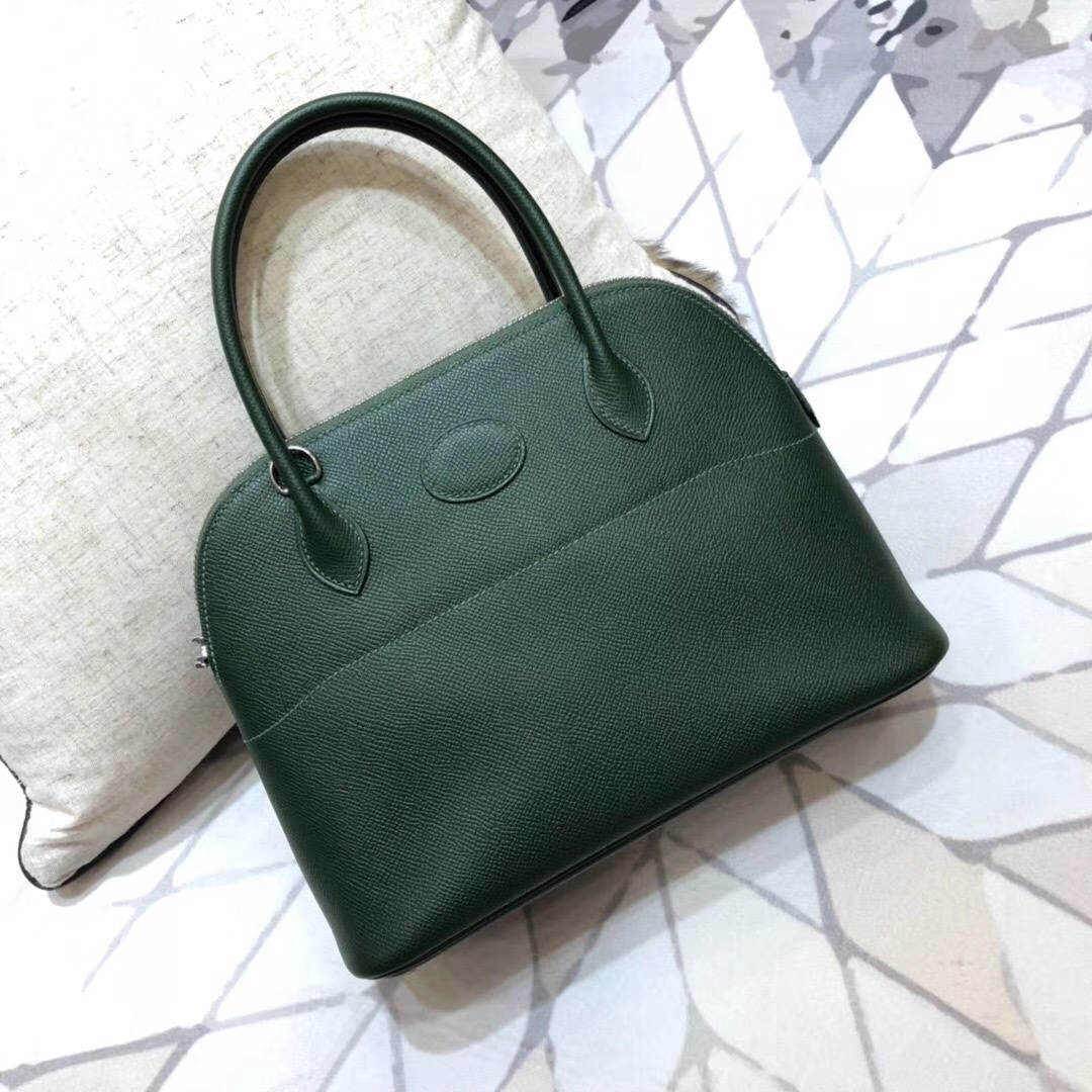 爱马仕保龄球包 Hermes Bolide27CM 英国绿顶级Epsom牛皮手提女包
