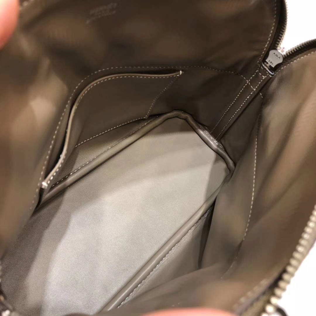 Hermes包包批发 爱马仕大象灰顶级Epsom牛皮保龄球包Bolide27CM 银扣