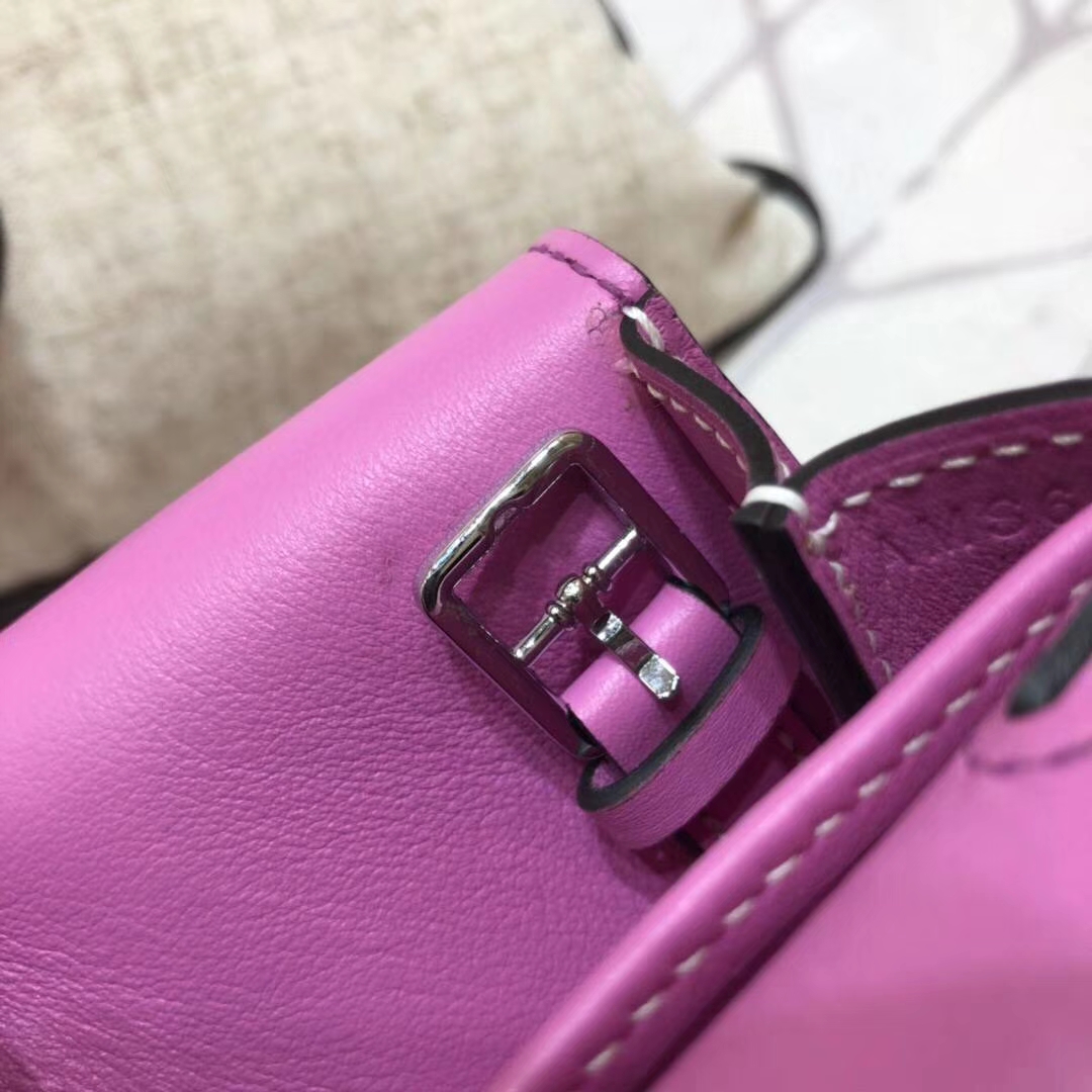 爱马仕新款女包 Hermes mini Halzan 浅紫色Swift牛皮手提斜挎包