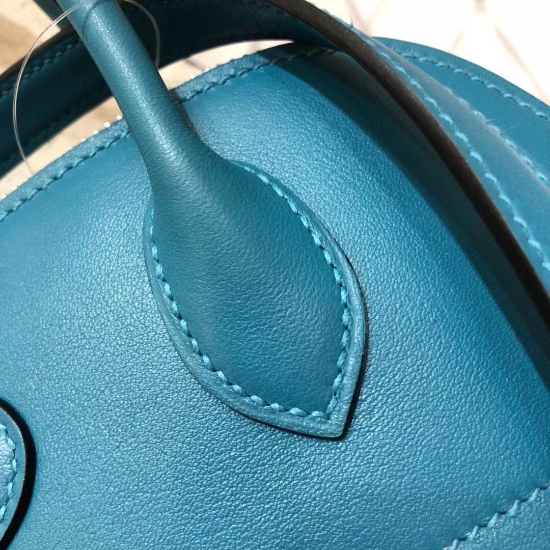 爱马仕保龄球包 Hermes伊滋密尔蓝顶级Swift牛皮Bolide女包27CM 银扣