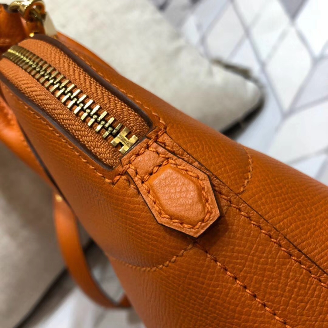 Hermes Bolide27CM 爱马仕橙色顶级Epsom牛皮保龄球包 金扣