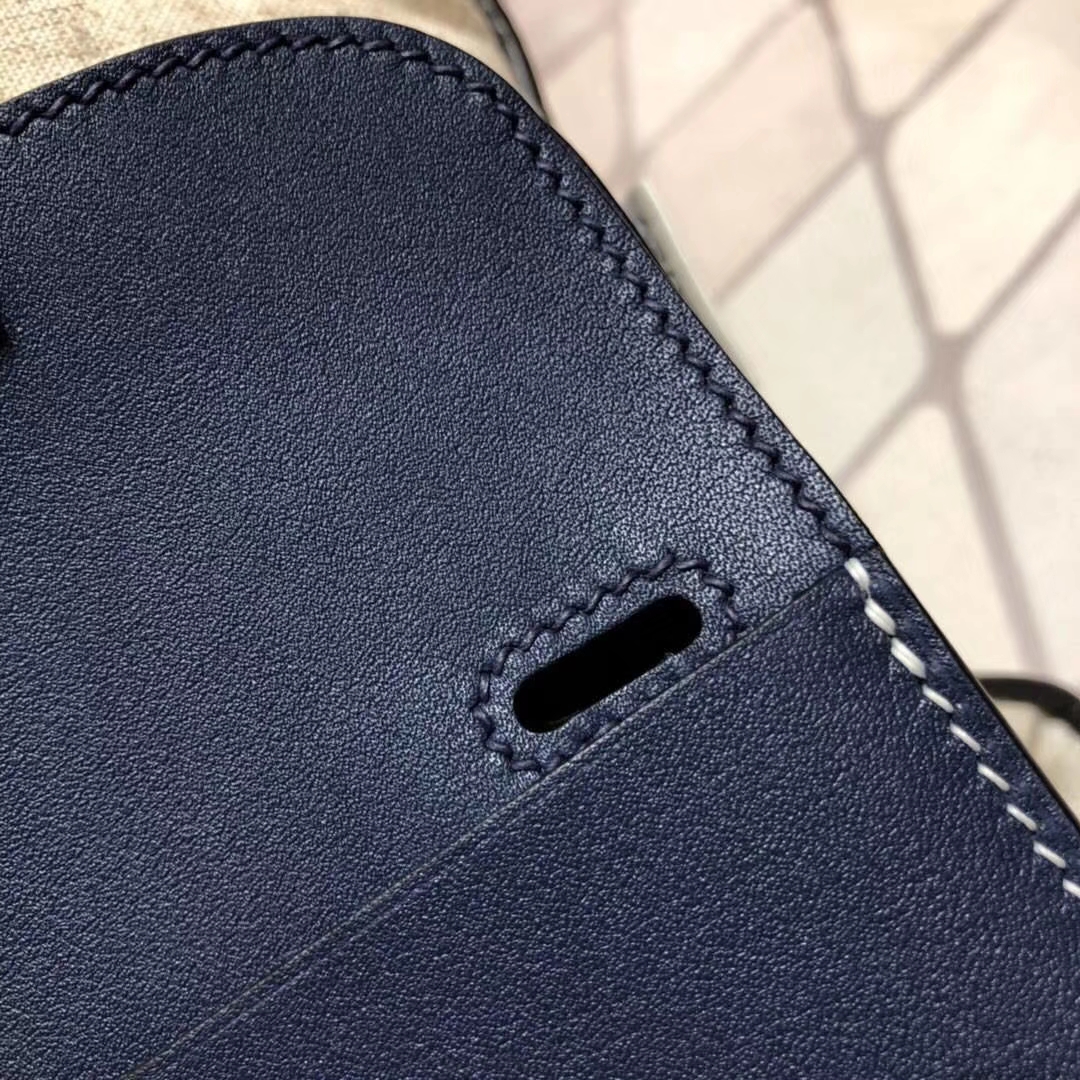 Hermes mini Halzan 爱马仕Swift牛皮斜挎手提包包 宝石蓝