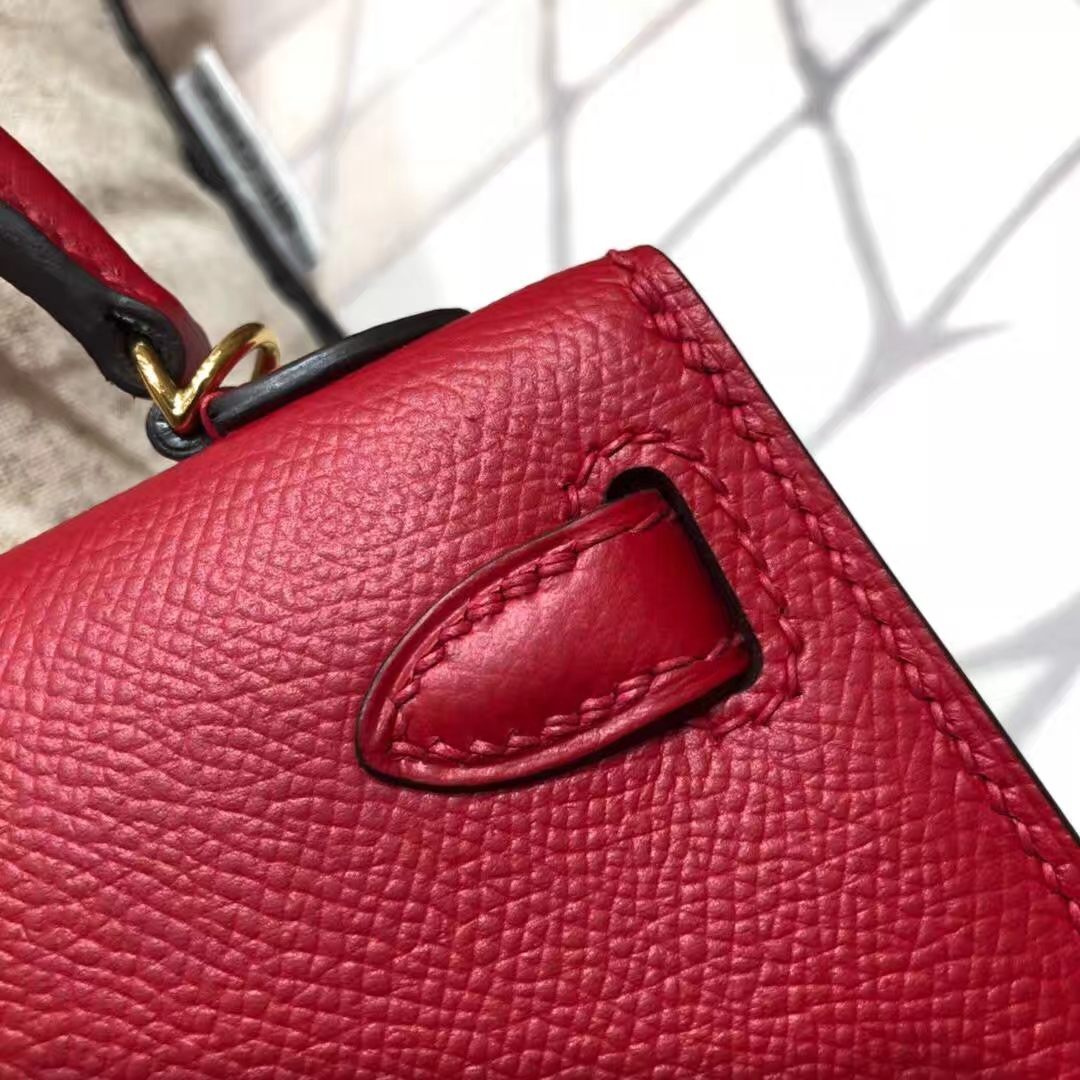 爱马仕晚宴包 Hermes Minikelly2代 中国红原厂掌纹牛皮迷你凯莉包