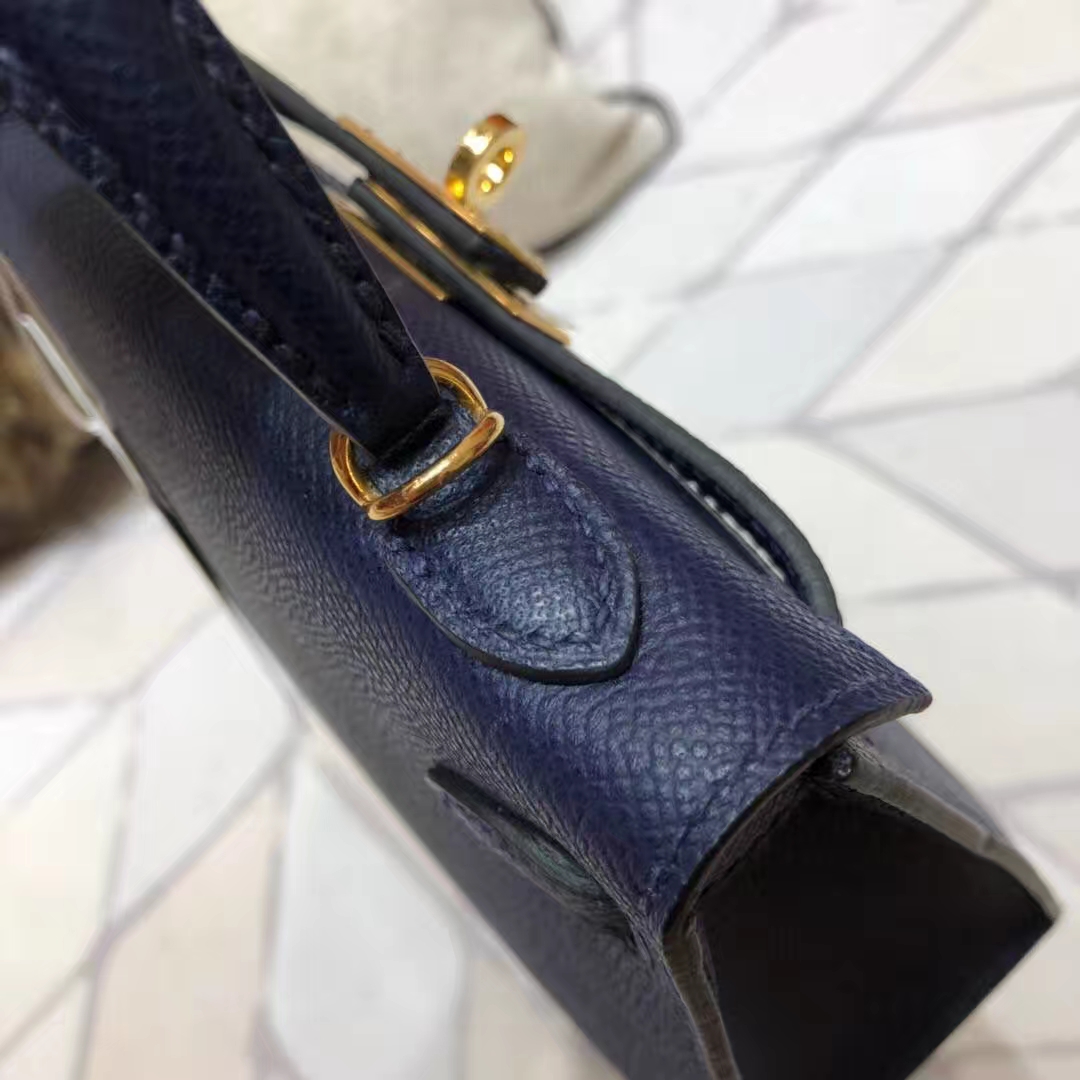 Hermes Minikelly2代 爱马仕原厂Epsom牛皮迷你凯莉包2代 宝石蓝 金扣