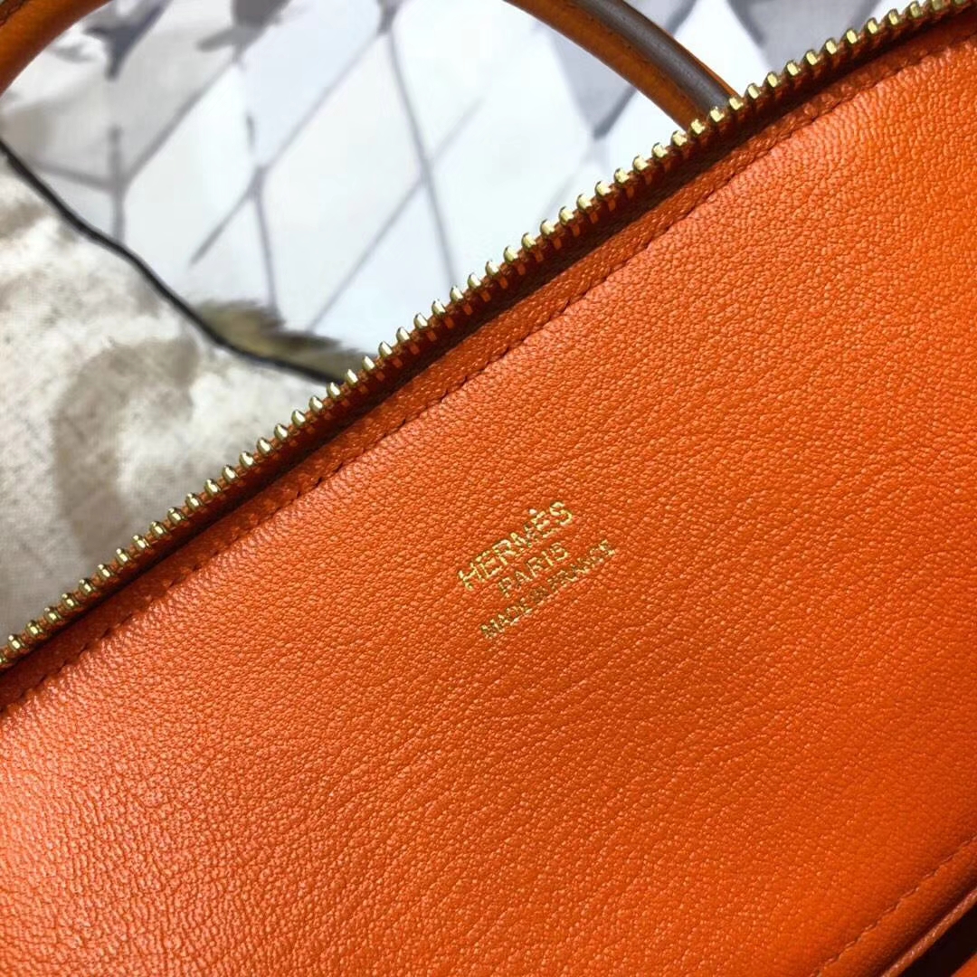 Hermes Bolide27CM 爱马仕橙色顶级Epsom牛皮保龄球包 金扣
