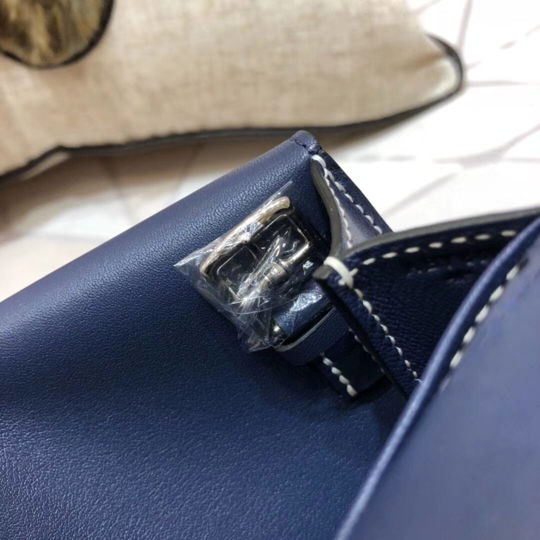 Hermes mini Halzan 爱马仕Swift牛皮斜挎手提包包 宝石蓝