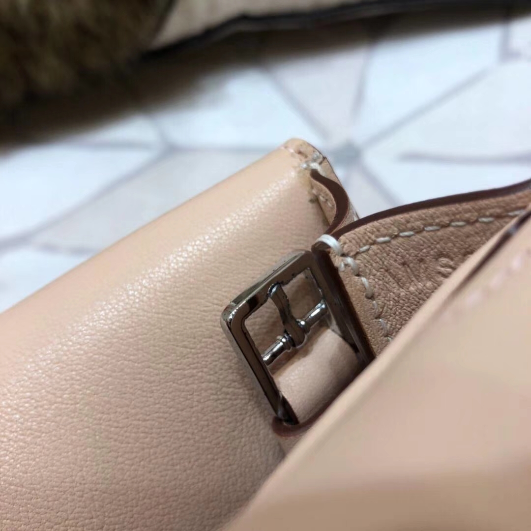 爱马仕手提包 Hermes mini Halzan 裸粉色Swift牛皮手提斜挎包