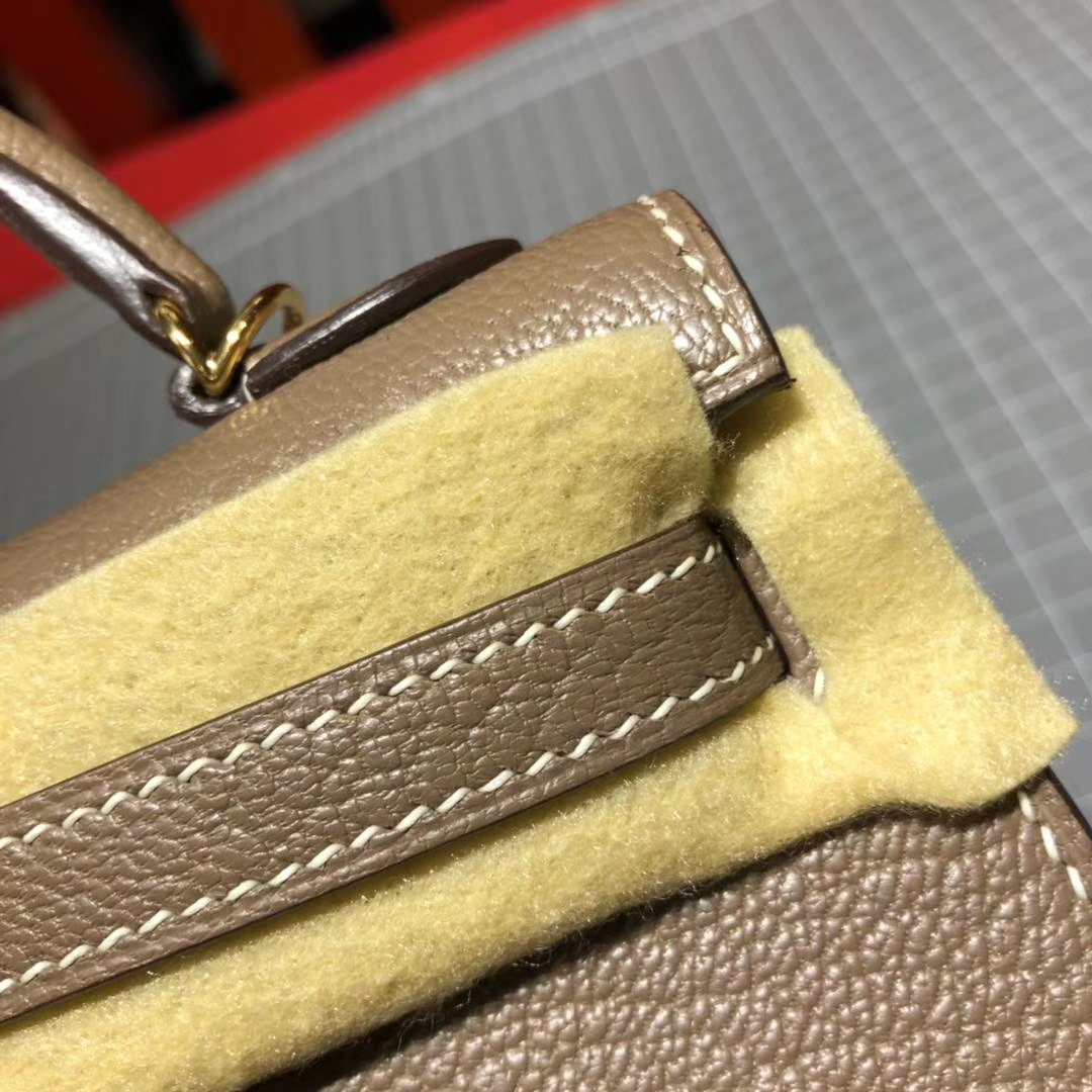 Hermes Minikelly2代 爱马仕顶级山羊皮迷你凯莉包2代19CM 大象灰 金扣