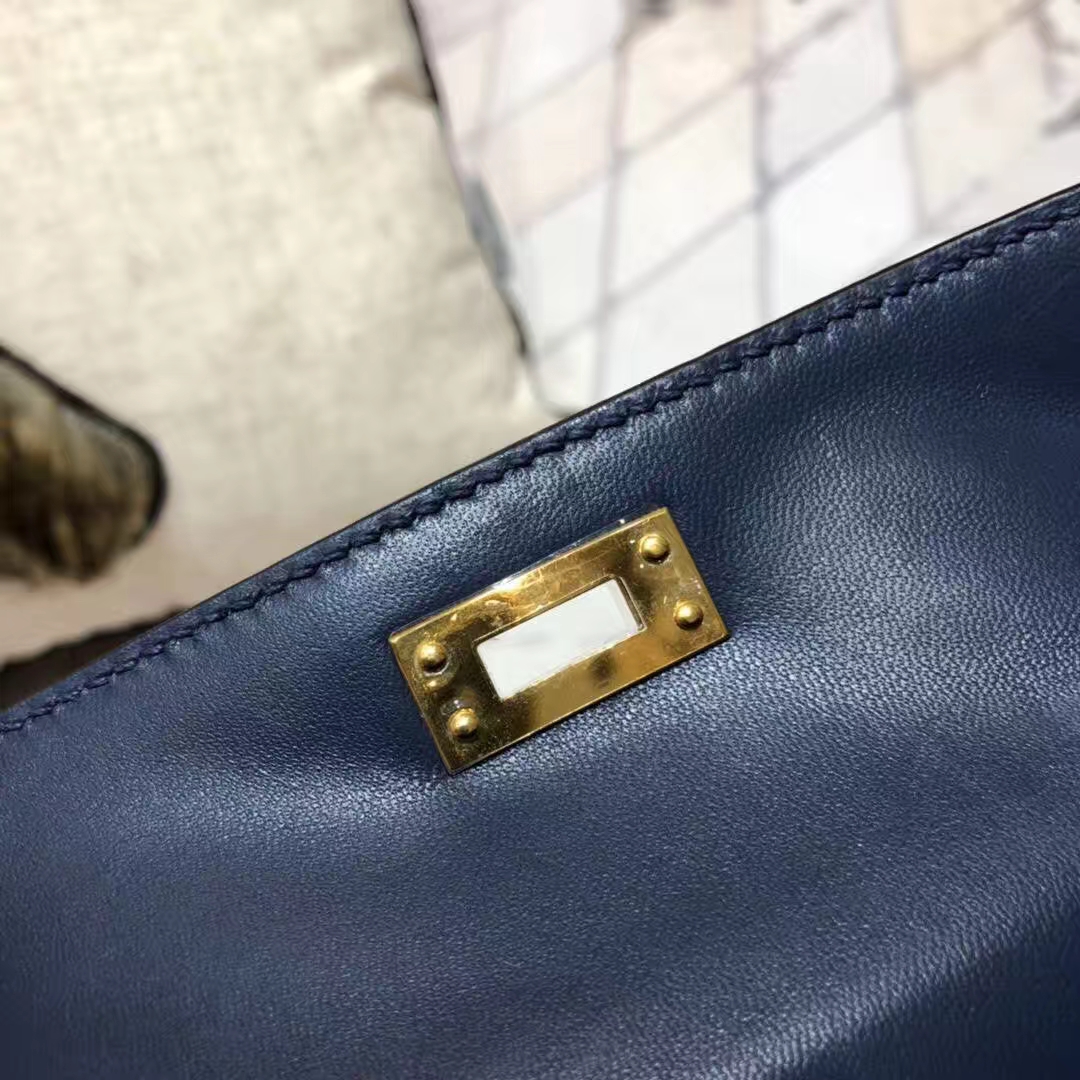Hermes Minikelly2代 爱马仕原厂Epsom牛皮迷你凯莉包2代 宝石蓝 金扣