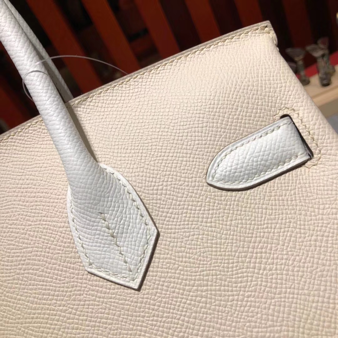 爱马仕拼色铂金包 Hermes奶昔白拼纯白色Epsom牛皮Birkin30CM 金扣