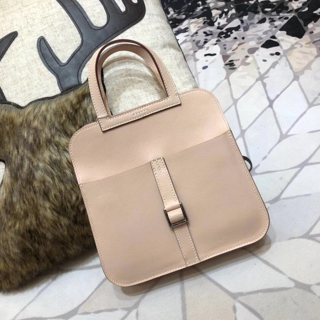 爱马仕手提包 Hermes mini Halzan 裸粉色Swift牛皮手提斜挎包