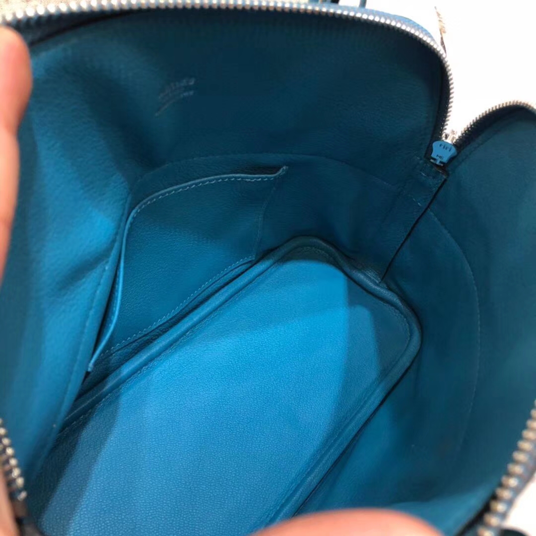 爱马仕保龄球包 Hermes伊滋密尔蓝顶级Swift牛皮Bolide女包27CM 银扣