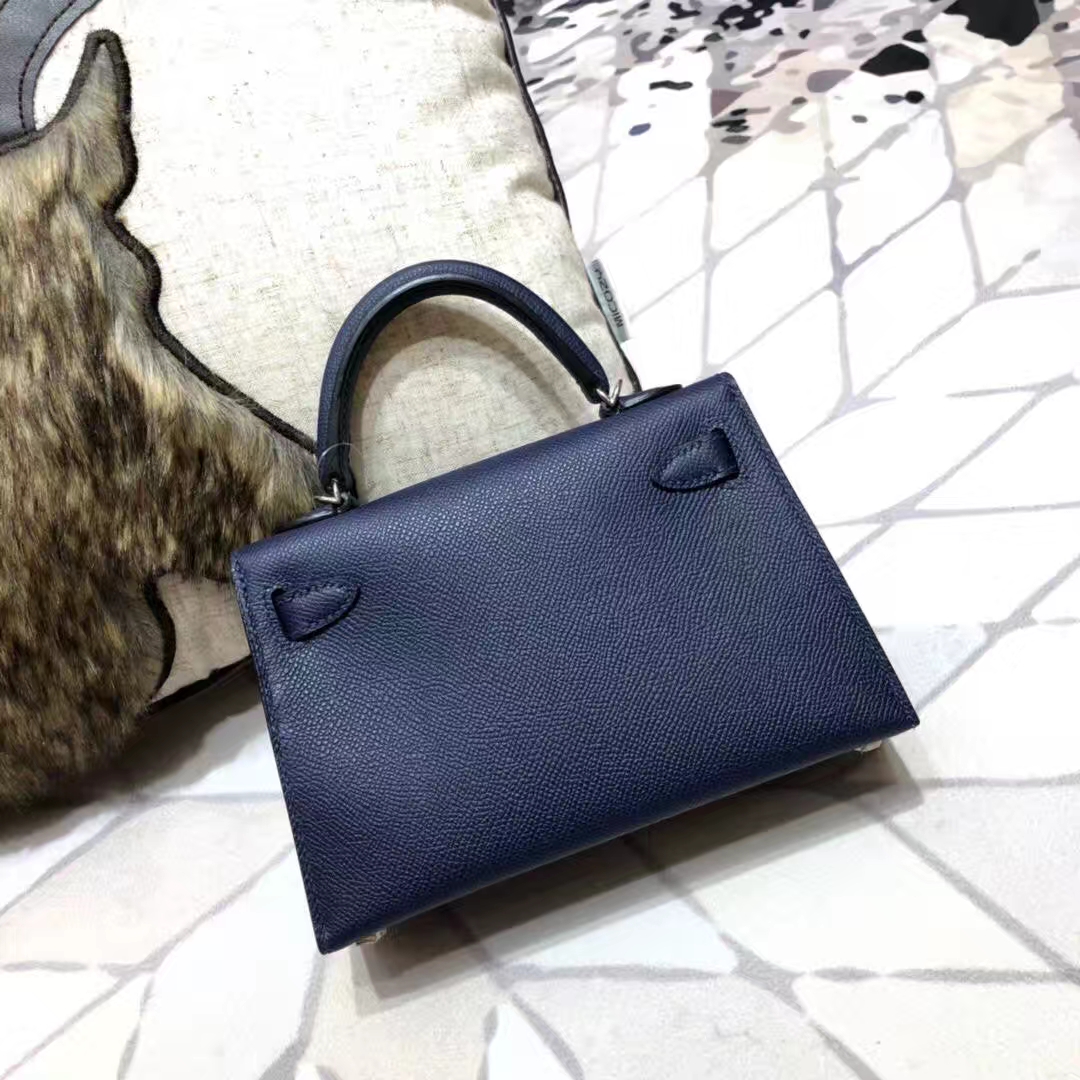 Hermes Minikelly2代 爱马仕原厂Epsom牛皮迷你凯莉包2代 宝石蓝 金扣