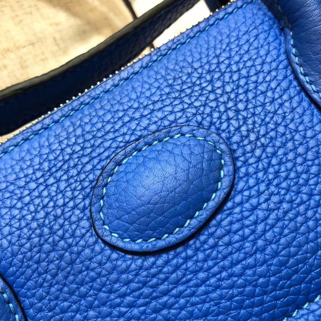 Hermes新款女包 爱马仕希腊蓝Togo牛皮保龄球包Bolide27CM