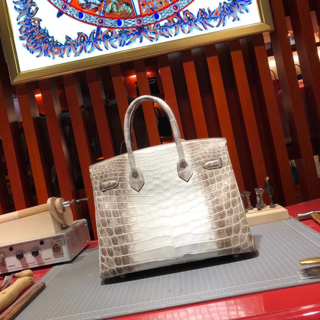 Hermes Birkin30CM 爱马仕喜马拉雅两点鳄鱼皮铂金包 银扣