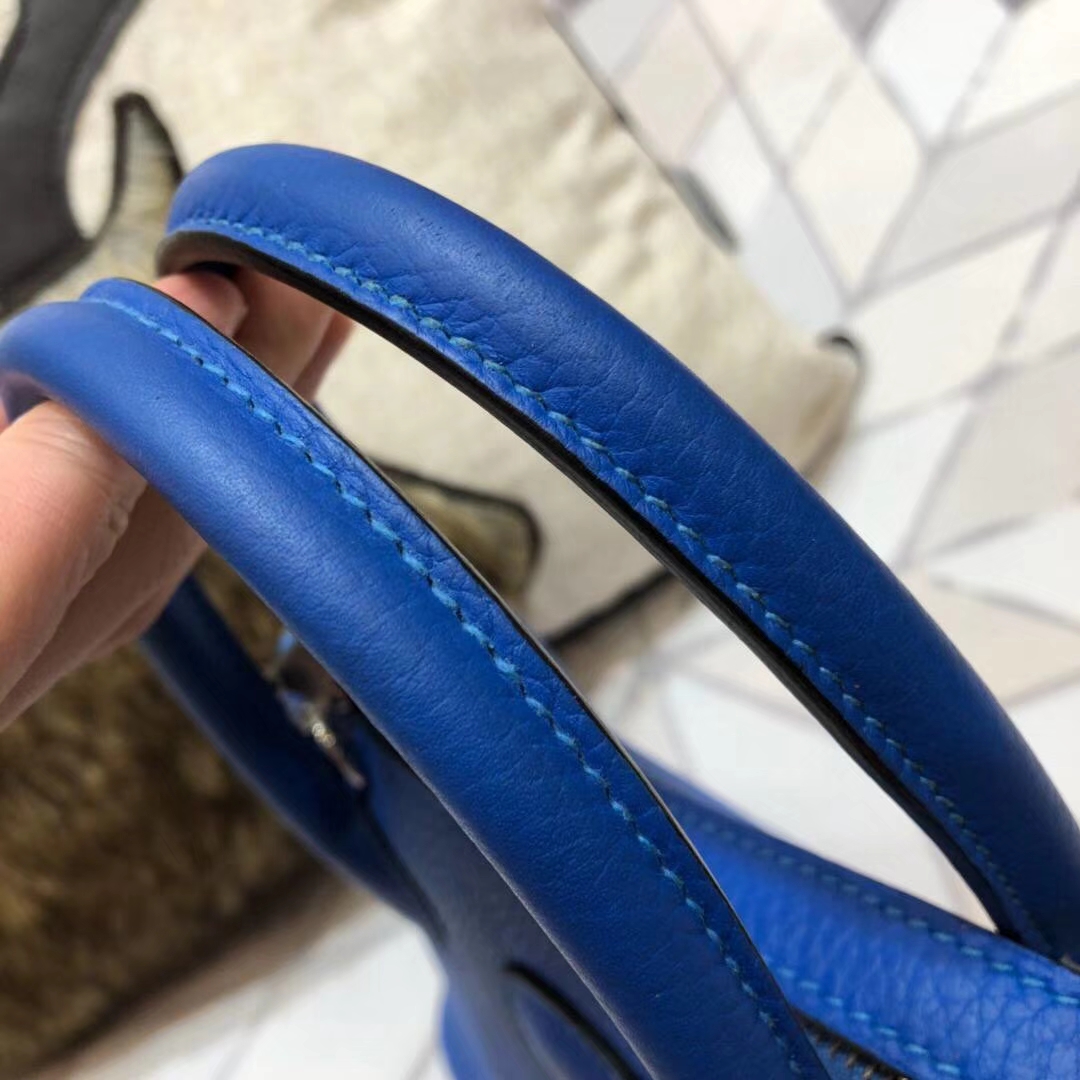 Hermes新款女包 爱马仕希腊蓝Togo牛皮保龄球包Bolide27CM