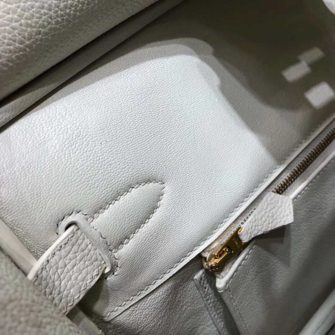 爱马仕拼色铂金包 Hermes纯白拼黑色原厂Togo小牛皮Birkin30CM 银扣