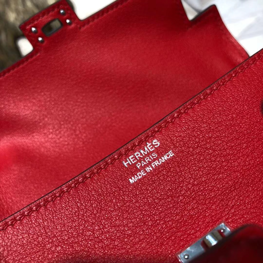 爱马仕新款女包 Hermes Kelly Doll大红色Swift牛皮凯莉娃娃包手提包 银扣