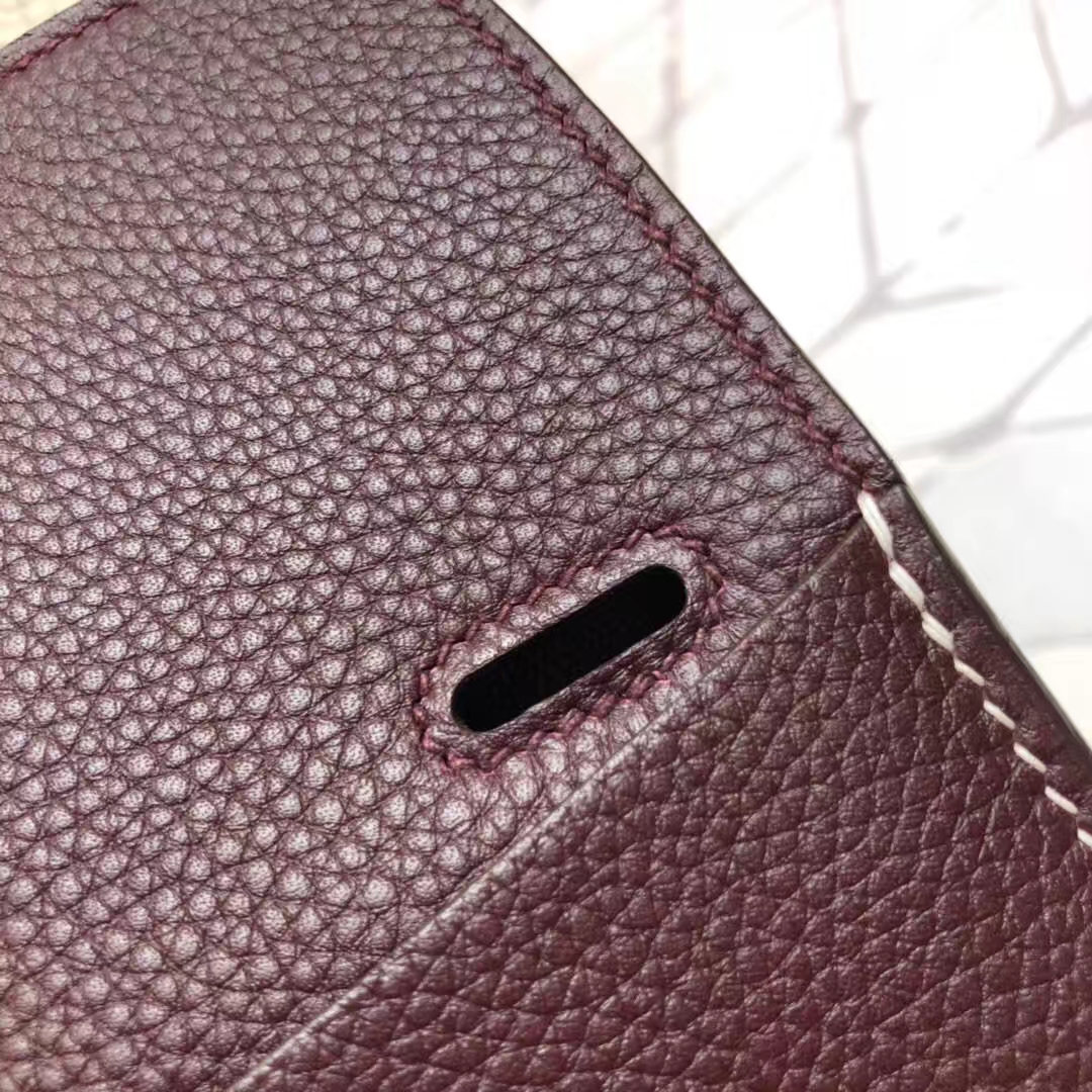 Hermes Halzan31CM 爱马仕波尔多酒红原厂Clemence牛皮手提包 银扣