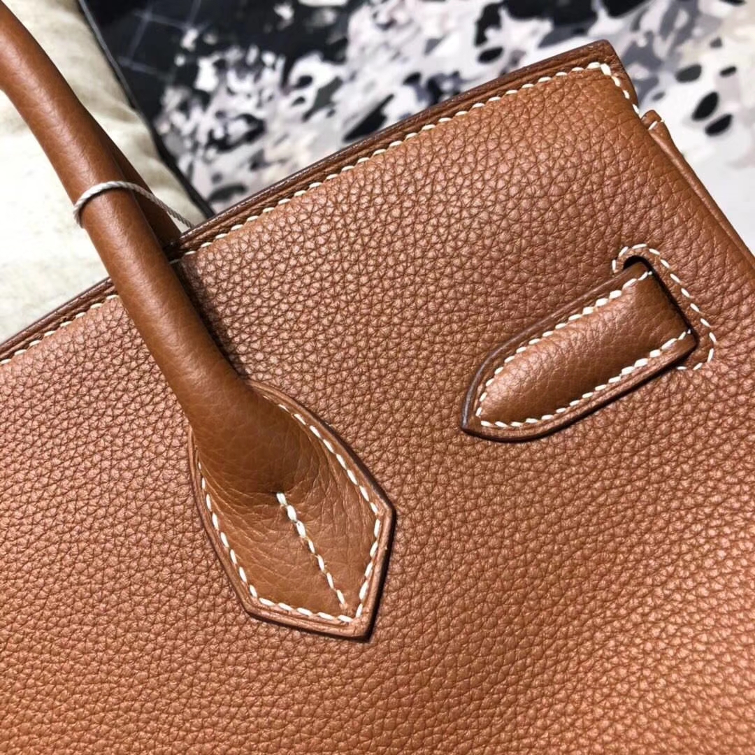爱马仕铂金包价格 Hermes Birkin30CM 土黄色原厂Togo小牛皮 银扣