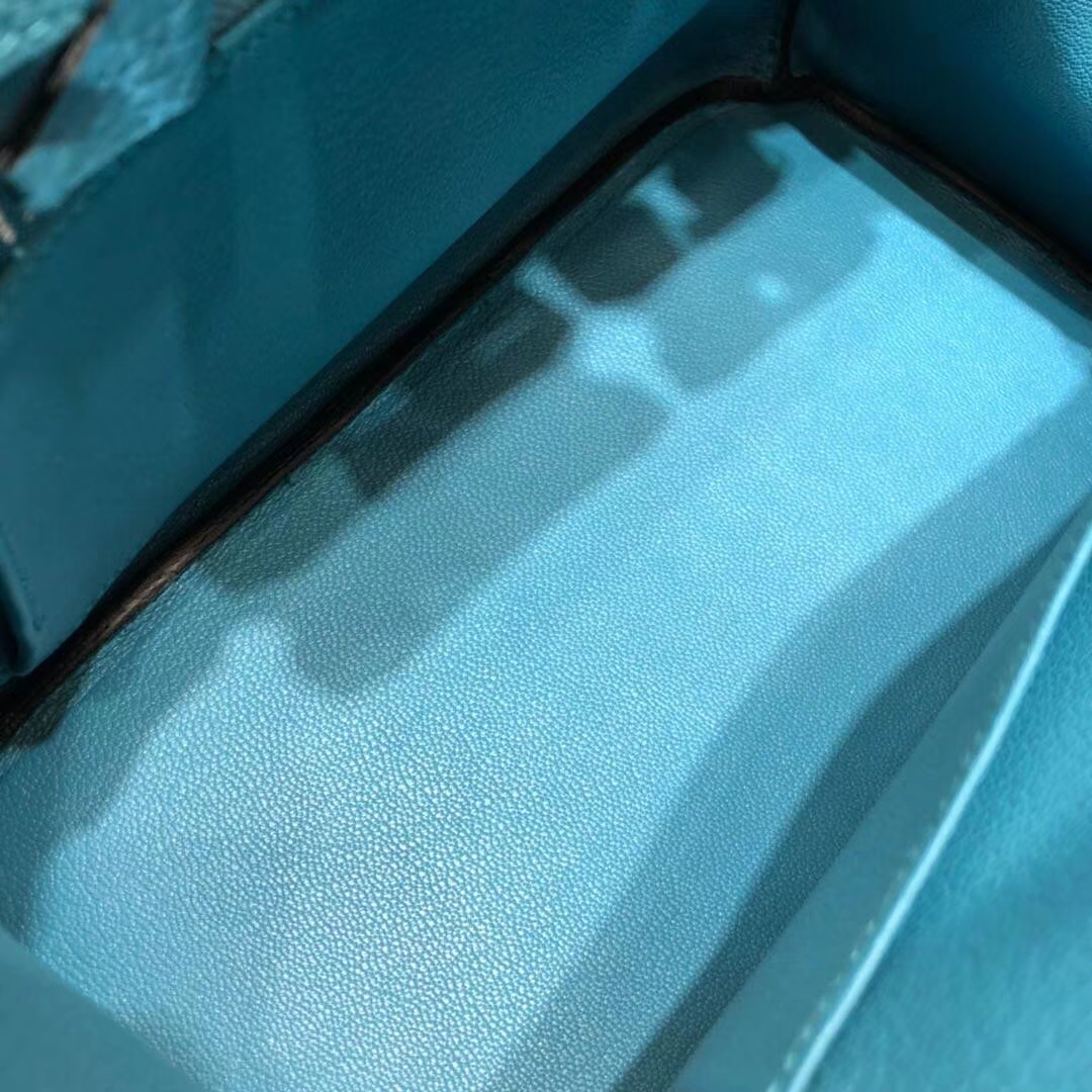 Hermes Birkin30CM 爱马仕松石蓝原厂Togo小牛皮铂金包 银扣