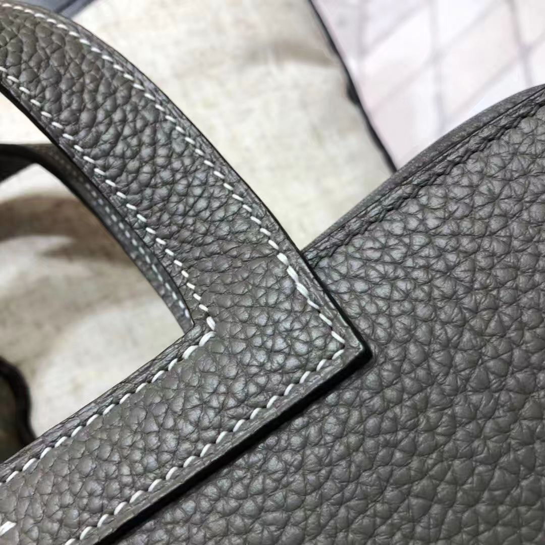 Hermes Halzan31CM 爱马仕锡器灰原厂Clemence牛皮手提斜挎女包