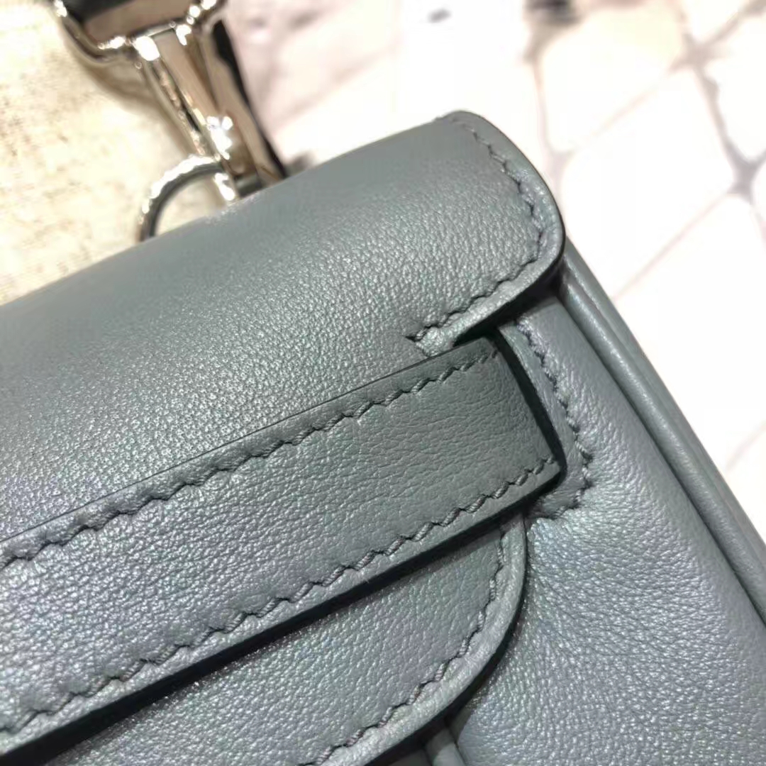 爱马仕新款包包 Hermes铁灰色原厂Swift牛皮Parfums单肩包斜挎包 银扣