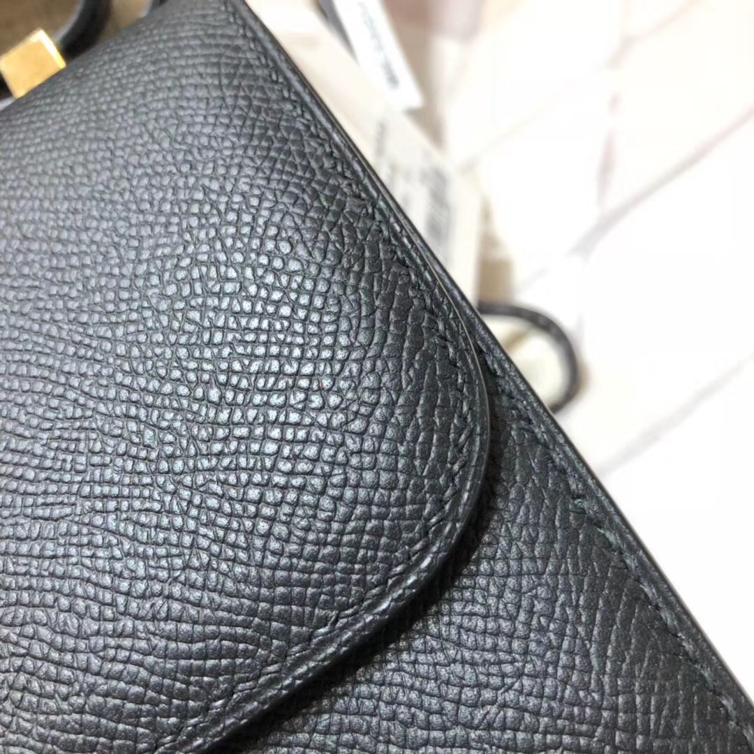 Hermes Constance23CM 爱马仕89黑色Epsom牛皮康斯坦空姐包 金扣