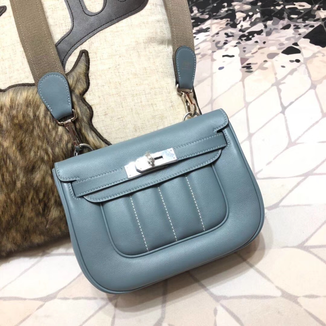 Hermes Parfums包包 爱马仕亚麻蓝原厂Swift牛皮新款单肩女包