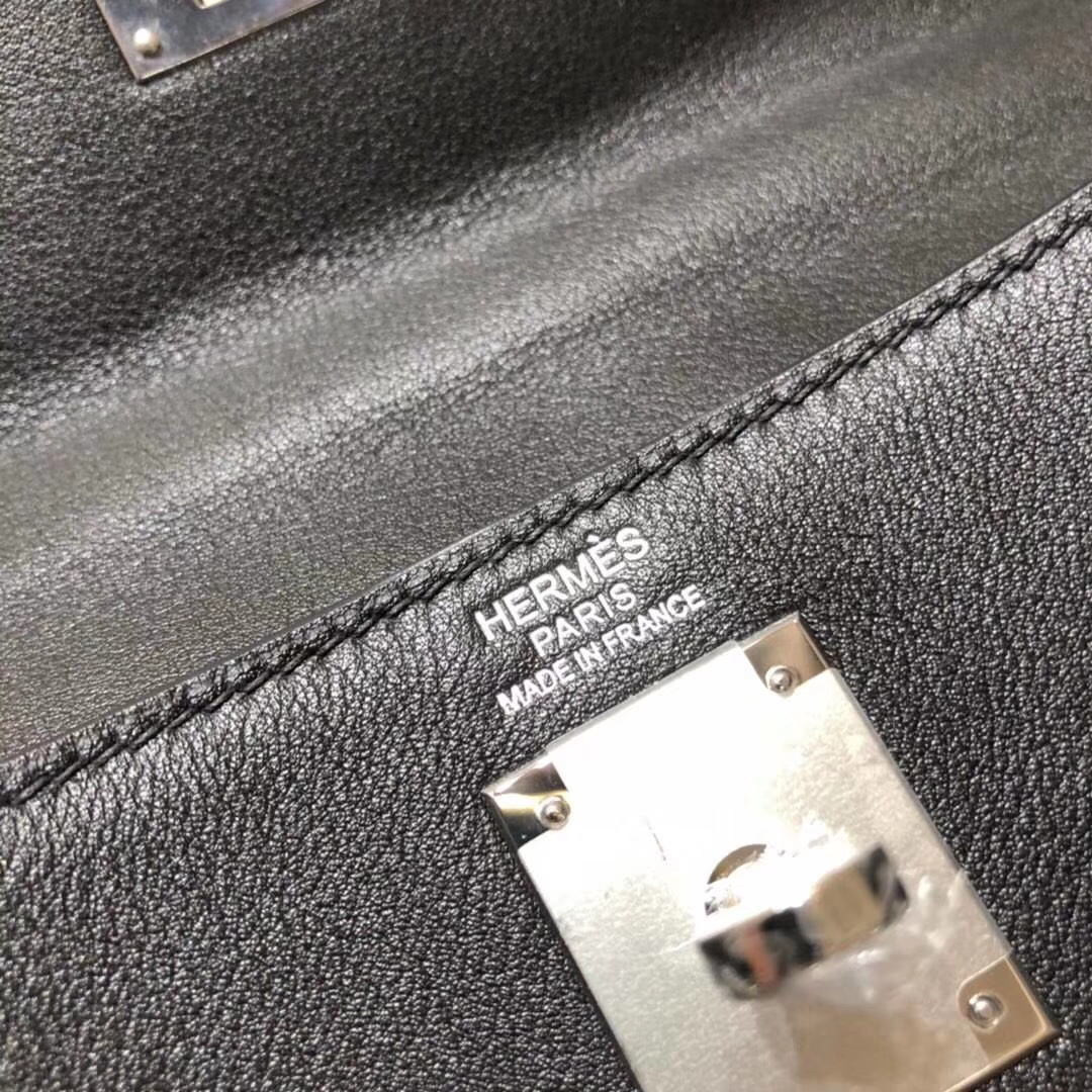 爱马仕凯莉包价格 Hermes原厂Swift牛皮Kelly包包32CM CK89黑色 银扣