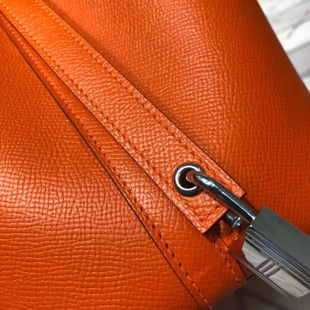 爱马仕篮子包 Hermes Picotin18CM 橙色Epsom牛皮 编织手柄水桶包