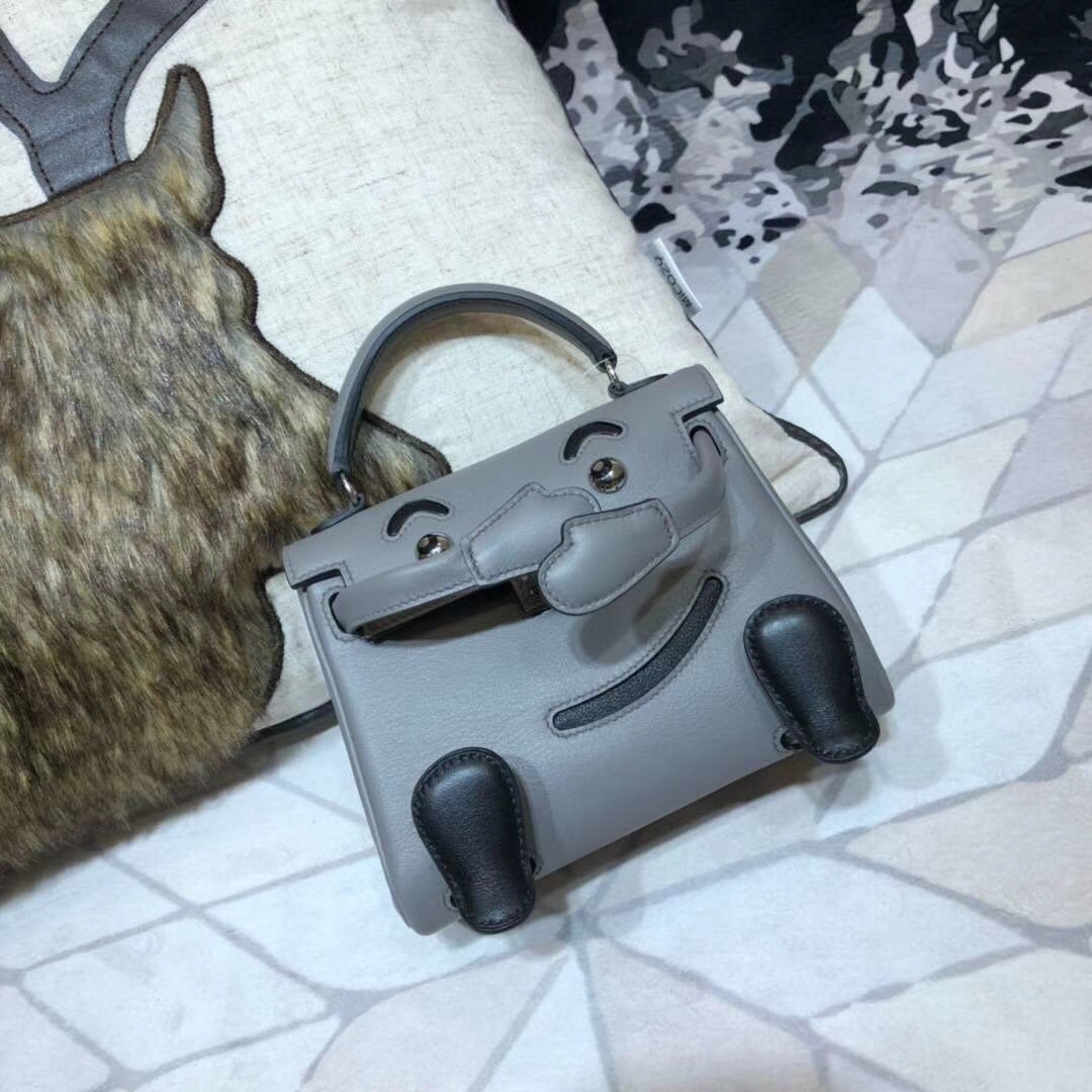 广州白云皮具城 Hermes Kelly Doll爱马仕凯莉娃娃包 铁灰色顶级Swift牛皮 银扣