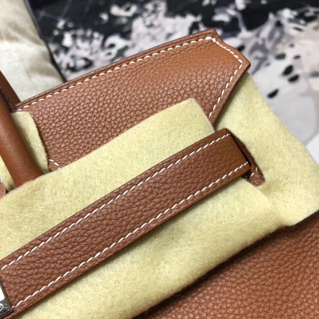爱马仕铂金包价格 Hermes Birkin30CM 土黄色原厂Togo小牛皮 银扣