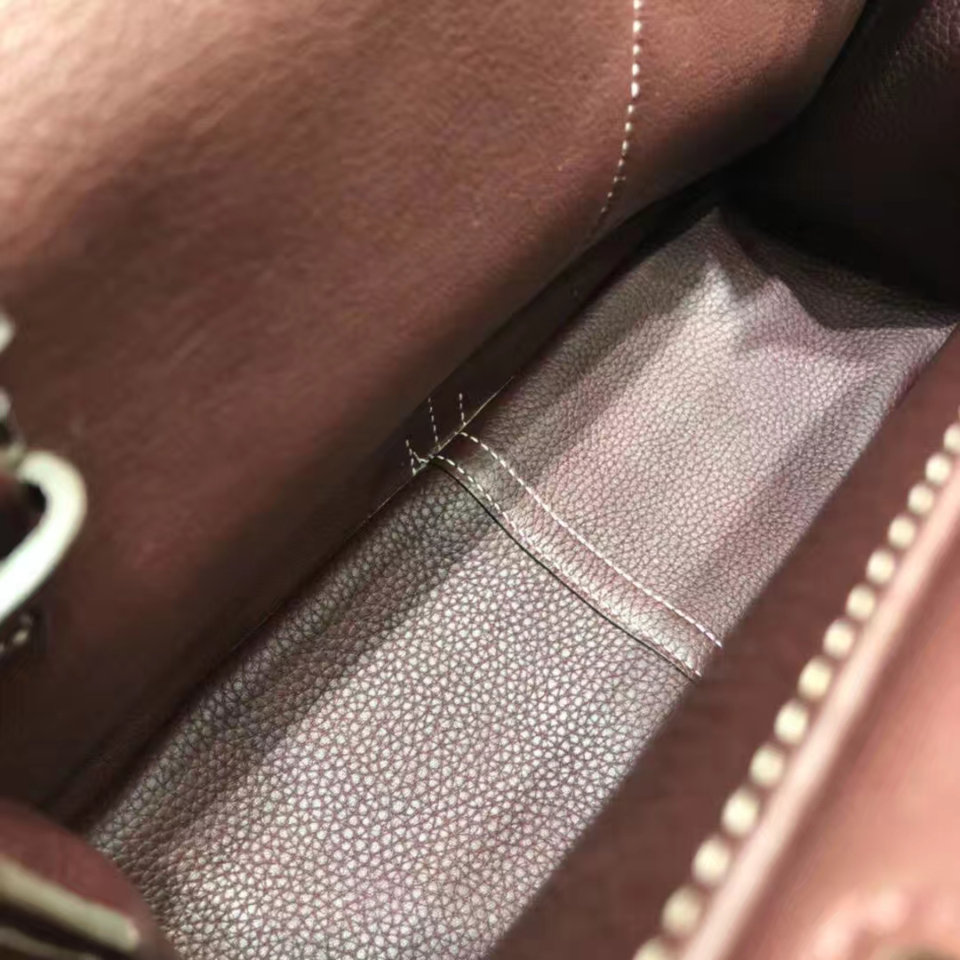 Hermes Halzan31CM 爱马仕波尔多酒红原厂Clemence牛皮手提包 银扣