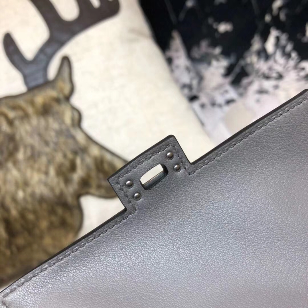 广州白云皮具城 Hermes Kelly Doll爱马仕凯莉娃娃包 铁灰色顶级Swift牛皮 银扣